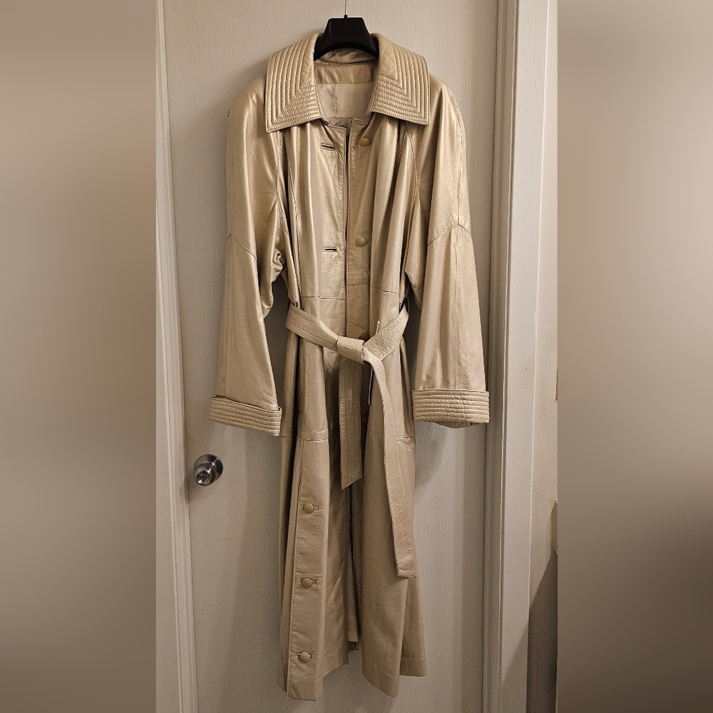 Evan Arpelli New York Metallic Cream Leather Coat Vintage Women's Size M/L EUC